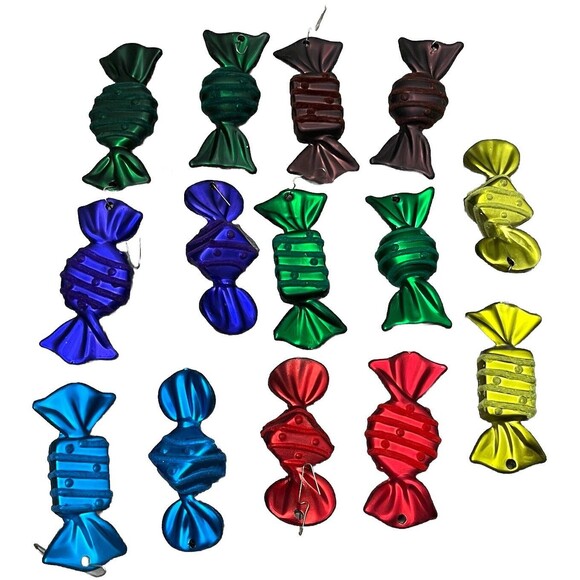 Christmas Ornaments Old Fashion Wrapped Candy Multicolor Flock Tree Decor Set 14 - Picture 1 of 8